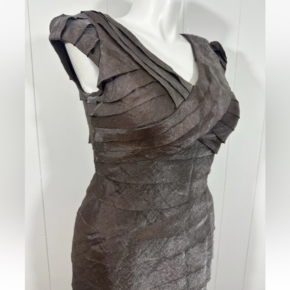 NWT Collection by DressBarn Sz 10 Brown Silver Metallic Layered Crepe Dress - Picture 6 of 13